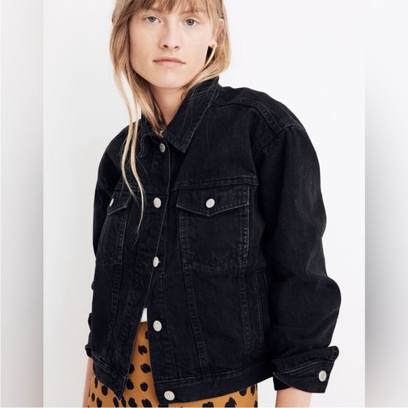 Madewell Boxy Crop Jean Jacket Cotton Lunar Black - Picture 2 of 12